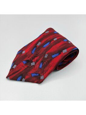 Barrington Mens Red and Blue Geometric Pattern 100% Silk 4" Wide Necktie